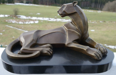 Bronze Skulptur Panther Leopard Deko Figur 30 Cm Echte Bronze Signiert NEU N448 • 184.99€