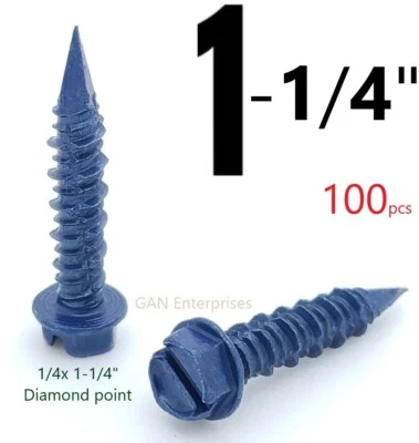 RAPID DRIVE Concrete 1/4" x 1-1/4" Tapcon Hex Washer Head Tapcon Masonry Diamond tip 100pcs