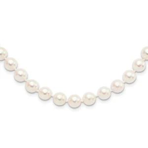Real 14kt Yellow Gold 8-9mm Round White Saltwater Akoya Cultured Pearl Necklace - Picture 1 of 6
