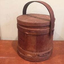 Antique Primitive Wooden Firkin Bucket Pail with Lid