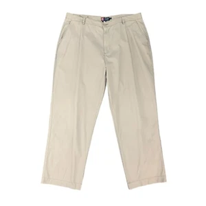 Vintage Chaps Pants Mens 42x31 Stone Beige Cotton Flat Front Pockets Chino - Picture 1 of 12