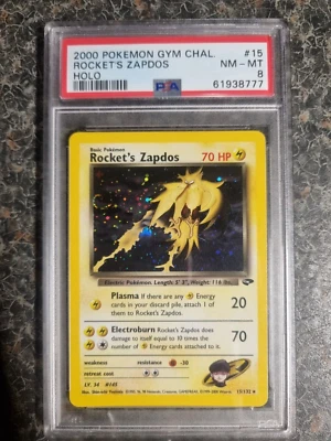 Pokemon Gym Challenge TCG Rocket's Zapdos 15/132 Holo PSA 8 - Image 1 of 2