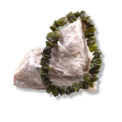 Crushed Peridot Rough Bracelet Handmade Elastic Adjustable Raw Bracelet - Image 1 of 4
