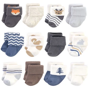 Hudson Baby Cotton Rich Newborn and Terry Socks, Boy Woodland, 0-3 Months - Picture 1 of 2
