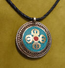 Sublime Amulette Corail Avec Dorje Et Turquoise Avec Om En Népal
