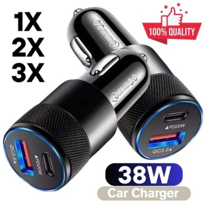 38W Fast Charge For iPhone 16 15 14 13 12 11 X USB PD Type-C Car Charger Adapter - Image 1 of 4