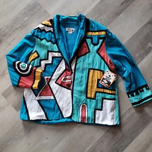 Oso Sandy Nuevo con Etiquetas Vintage Retazos Geométricos Años 80 90 Arte para Usar 100% Rayón 3XL - Imagen 1 de 7