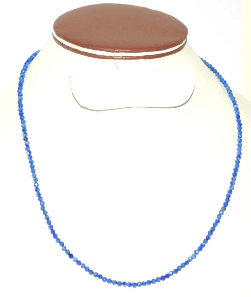 Collana Con Perle Rotonde Di Lapis Lazuli 3 Mm In Argento 925, Filo Da 20" HZ-34 - Immagine 1 di 4