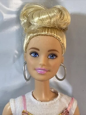 Barbie Fashionistas Doll  Blonde Updo Hair  Pink & Gold Plaid Dress 142 - Image 1 of 4
