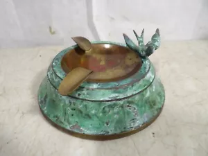 Vintage/Antique 1930s Art Deco Painted Brass Ashtray Split-Swallow-Tailed Bird - Picture 1 of 8