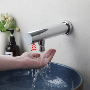 Bathroom Chrome Brass Faucet Automatic Sensor Touch Wall Mounted Cold Taps - Picture 1 of 12