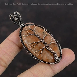 Sakral Chakra Sonnenstein Edelstein Kupferdraht gewickelt Lebensbaum Anhänger Schmuck - Bild 1 von 6