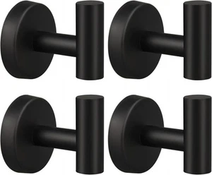 4 Pack Towel Hooks, Robe Hook, Bathroom Coat Hook Wall 4 Matte Black - Picture 1 of 7
