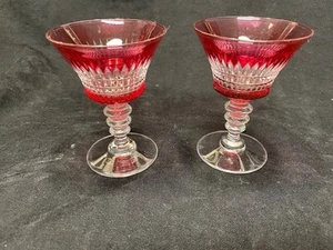 Val Saint Lambert Dorflinger Renaissance Cranberry Cut to Clear Cordials 2 - Picture 1 of 8