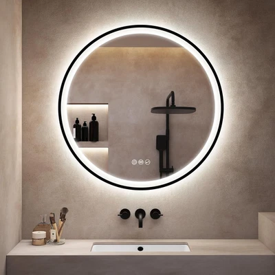 Specchio-Bagno-Con-Luce 60Cm, Specchio-Led-Rotondo-Retroilluminato Con Bluetooth - Immagine 1 di 4