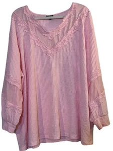 Sudadera para mujer Torrid talla 3 rosa gofre cuello en V manga larga malla insertada nueva sin etiquetas - Imagen 1 de 8