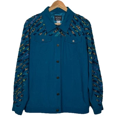 KOOS of Course Silk Jacket Womens Medium Pockets Wearable Art Quilt Retro Boho - Image 1 of 4