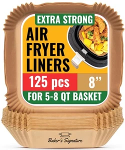 125Pcs Air Fryer Paper Liners 8" Square | Non-Stick Oil-Proof Liners for 5-8 Qt - Picture 1 of 8