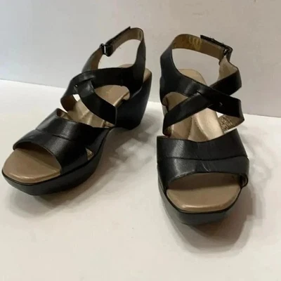 Easy Spirit Terracota 9W Cuero Negro 3" Cómodas Sandalias Plataforma Puntera Abierta Foto 1 de 4