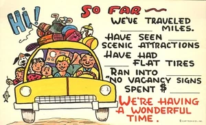 Road Trip Fill in the Blanks Vacation Car Loaded Comic Curt Teich 1962 Postcard - Picture 1 of 2