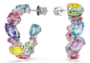 NWB Swarovski Gema Hoop Earrings Mixed Cuts, Small, Rhodium Plated-5692412 - Picture 1 of 6