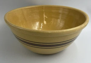 Vintage 12" Yellowware Mixing Bowl with Brown Stripes - Picture 1 of 10