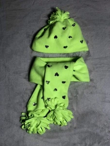 Gap Girls Pro Fleece Hat & Scarf Set Green S/M Winter Tassel Sequin Heart Bright - Picture 1 of 2