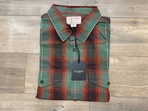 Camisa Filson de tela de plumas para hombre XL manga corta abotonada a cuadros ligera - Imagen 1 de 10