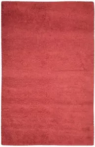 Hand Knotted Wine Wool Rug 5' X 8' Shag Scandinavian Solid Room Size Carpet - Picture 1 of 9