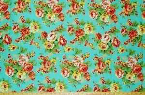 Roses and Rosebuds Cotton Green Fabric - Bouquet Roses  -  BTY - Picture 1 of 1