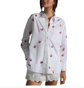 NEW Maeve Anthropologie Womens Floral Embroidered Bennett Button Up Shirt Size M - Picture 1 of 12