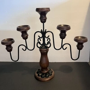 "Candelabro de madera vintage 5 brazos de metal con candelabros de 16"" de alto" - Imagen 1 de 14