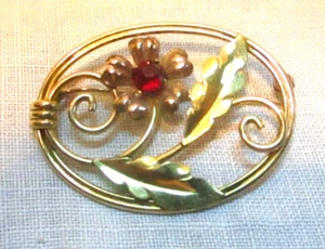 12K Gold Filled Pin Oval Flower Accent Vintage - Picture 1 of 8