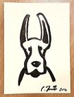 CHRIS ZANETTI Original Ink Drawing DOG Puppy Animal Minimalist Art 8"x6" Signed