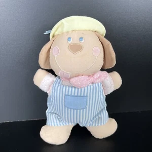 Vintage House of Hatten Puppy Dog Cloth Plush Baby Rattle Embroidered Overalls - Picture 1 of 4