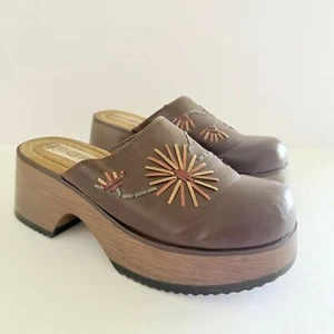 VTG Y2K Lower East Side Brown Faux Leather Chunky Clogs Sz 7.5 - Picture 1 of 8