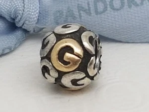 Authentic Pandora Silver 14k Gold Alphabet Initial Letter  "G" 790298G Retired - Picture 1 of 1