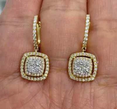 Pendientes colgantes/colgantes de moissanita de corte redondo de 2 quilates enchapados en oro amarillo de 14 quilates Foto 1 de 4