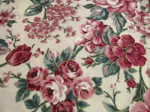 Older Vintage? Red Pink Floral Tan Cotton Fabric Concord Gold Metallic Accents - Picture 1 of 13