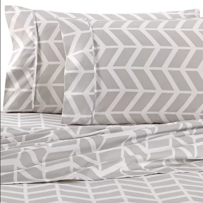 Queen 4pc Sheet Set Sheets Gray White Arrow Geometric Microfiber NEW - Image 1 of 4