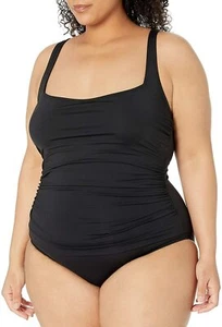 Anne Cole BLACK Plus Square Neck Shirred One Piece Swimsuit, US 16W - Picture 1 of 4