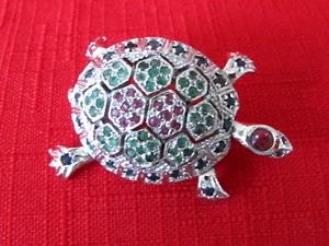 Vtg Articulated CHAPAL ZENRAY Sterling Silver Turtle Pin w/Rubies~Emeralds~Sapph - Picture 1 of 6
