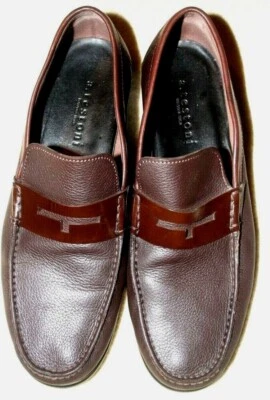 A Testoni Penny Mocasines Zapatos Informales Sin Cordones Marrón Guijarro Cuero Para Hombres Talla 11 Foto 1 de 4