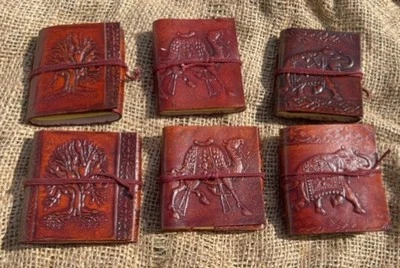 Embossed Brown Leather Journals Set of 6 | Handmade Writing Notebooks Vintage - Image 1 of 4