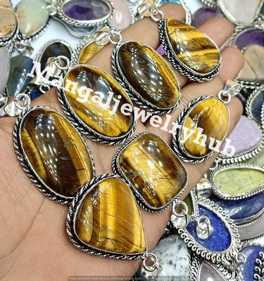 Colgantes de piedras preciosas ojo de tigre enchapados en plata de ley 925 lote al por mayor joyas Foto 1 de 4