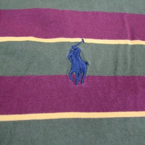 Polo Ralph Lauren Shirt Men's Large Green Burgundy Yellow Stripes Short Sleeve - Foto 1 di 9