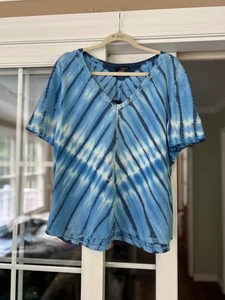 Neu mit Etikett Renuar Farnblau Batik V-Ausschnitt Viskose Shirt Top XXL $ 130 - Bild 1 von 6