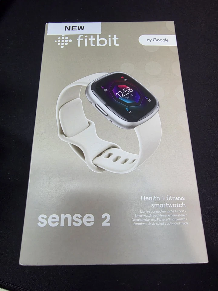 Fitbit Sense 2 Smartwatch Platinum Aluminum Case & Lunar White Band Brand New - Image 1 of 1