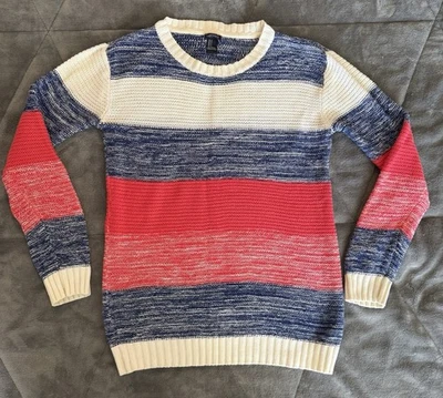 Suéter Forever 21 Tejido Rayas Marfil Rojo y Azul Bandas Para Mujer Retro Talla Pequeña Foto 1 de 4