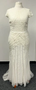 Savannah Miller Nine Designer Ivory Wedding Dress Formal 1930's Art Deco UK 16 - Picture 1 of 24